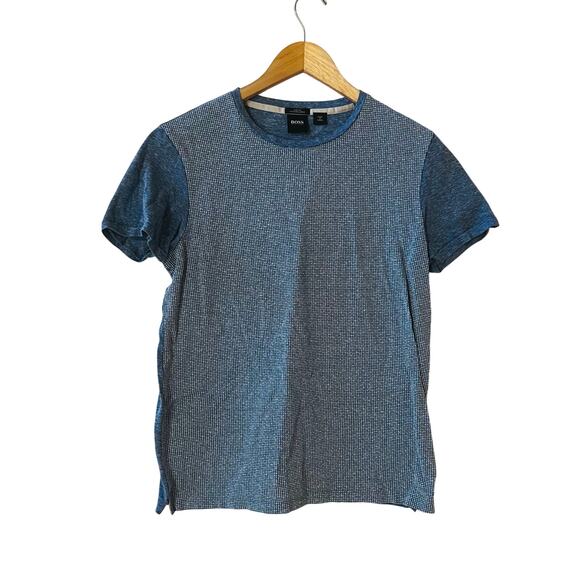 Hugo Boss Slim Fit Cotton Linen Short Sleeve Crew Neck Tee Size M Medium Blue - Picture 7 of 7